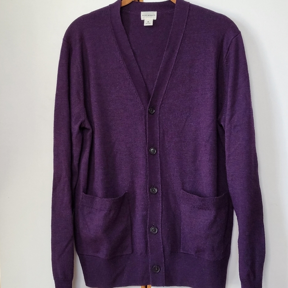 Club Monaco Button Boyfriend Cardigan S Purple Laine Wool - Picture 2 of 11